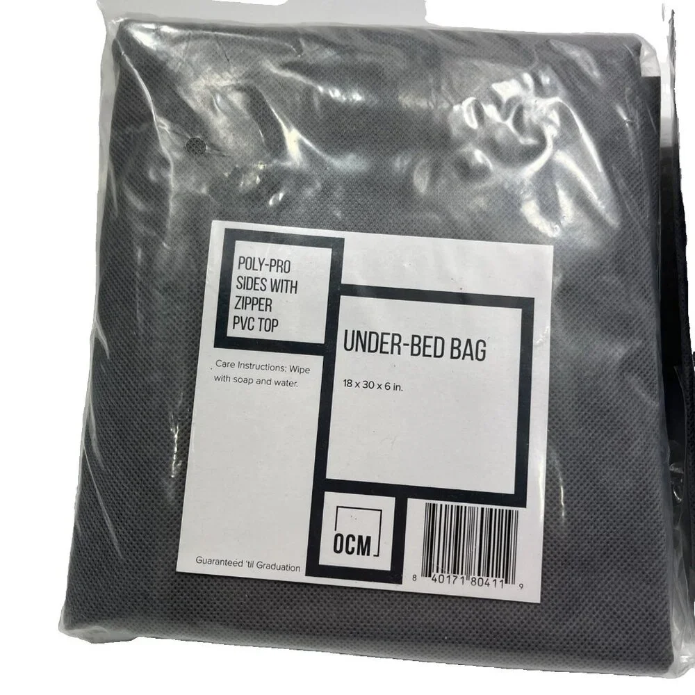 Under-Bed Bags Set of 3 Poly-Pro Side w/Zipper PVC Top Grey New 18 x 30 x 6 in